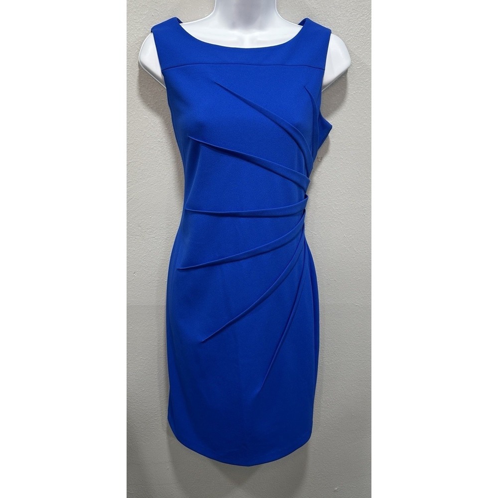 Calvin Klein Midi Sheath Dress Women's 10P Royal Blue Sheath Sleeveless Stretch